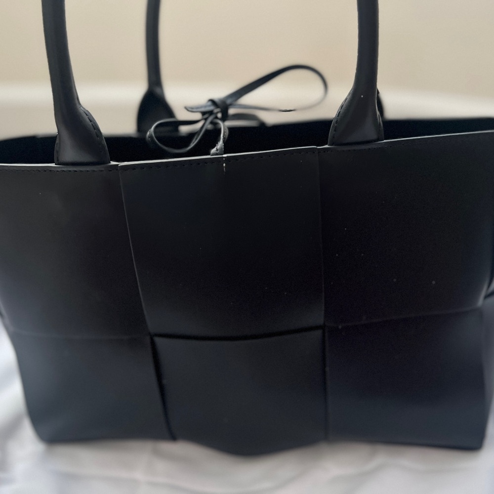 Black Leather Woven Tote Bag